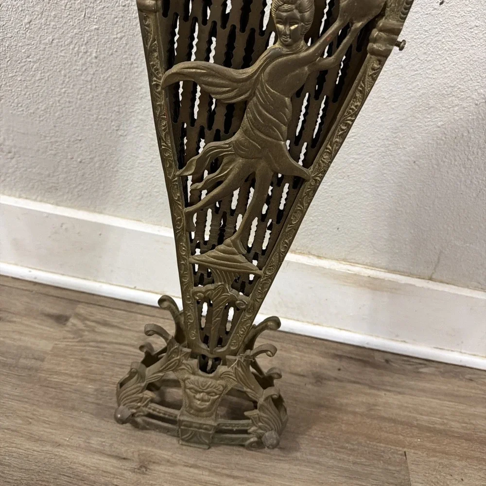 Vintage Brass Peacock Fireplace Screen Art Deco Woman Fan L  33
